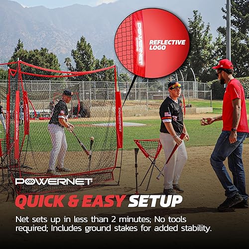 Miniatura 6 de PowerNet Red de entrenamiento de béisbol de triple amenaza, red de bateo o lanzamiento de 3 vías de 7 pies x 7 pies, cubre 147 pies cuadrados,
