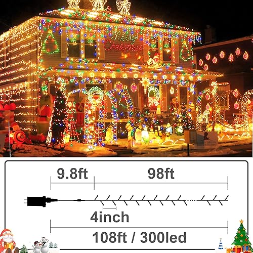 Miniatura 3 de Luces de Navidad que cambian de color, 98 pies, luces de Navidad para exteriores, 11 modos, impermeables, enchufables, luces parpadeantes para