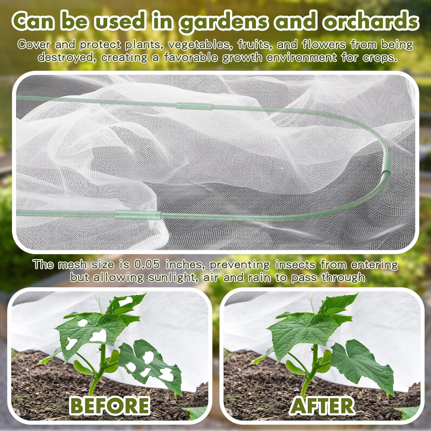 Woanger 2 Pack Garden Netting for Raised Beds Rectangular Pest Barrier with Hoops for Garden Protection Plant Mesh Netting with Drawstring Plants Vegetables Fruits Flowers(for 4x2x1 ft)