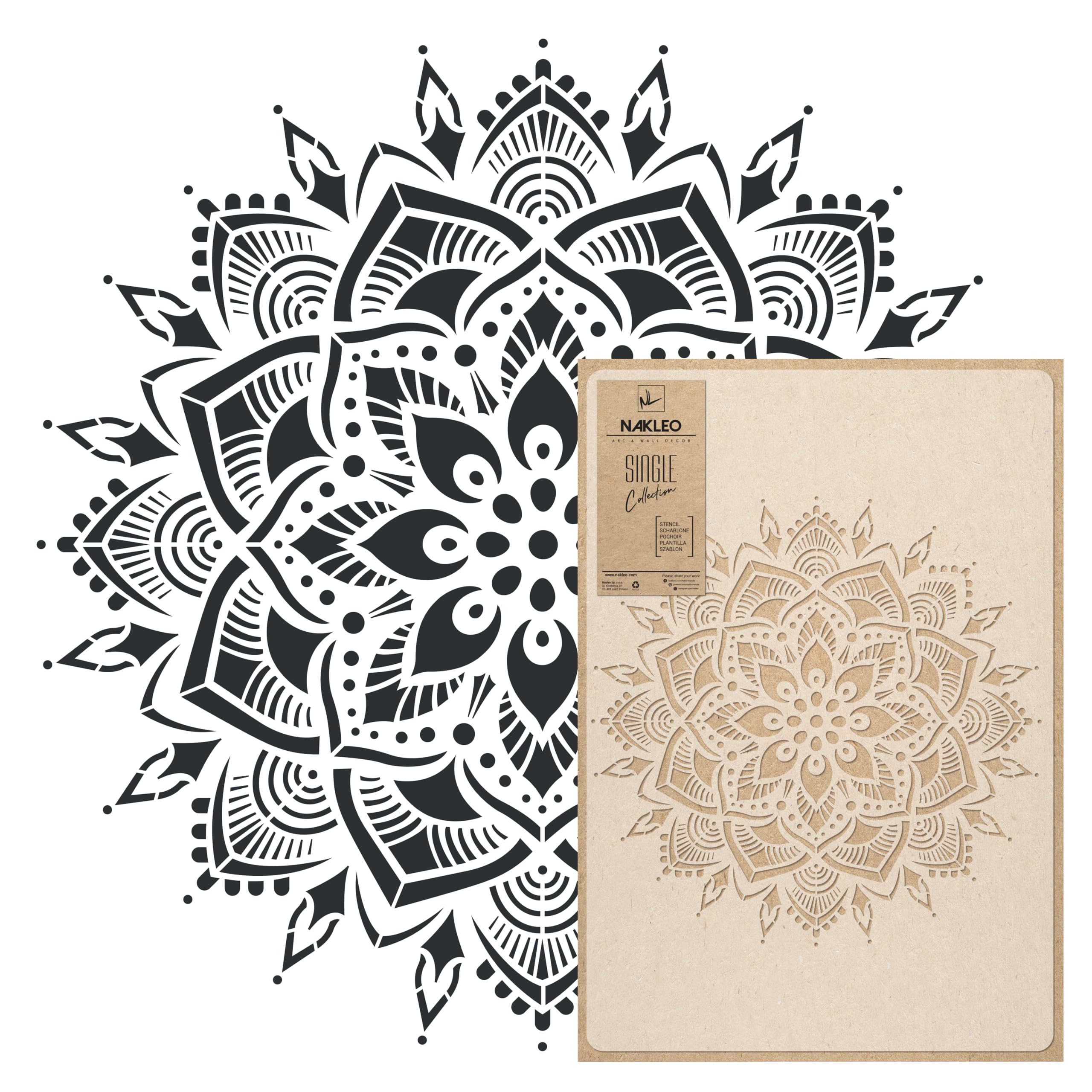 NAKLEO Mandala Painting Large Stencil, Diameter 57 cm, Flower Mandala Stencil, Reusable Plastic Template, Art Craft DIY, Big Geometric Mandala Pattern for Painting Wall Floor Wood Fabric Furniture โ image 1