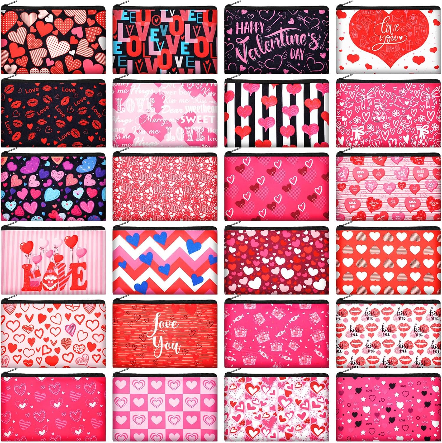 Abbylike 24 Pcs Valentines Day Gifts Bulk Valentines Makeup Bags for Women Cosmetic Bags Toiletry Zipper Pouch Valentine's Day Party Favors for Her(Stylish Style)
