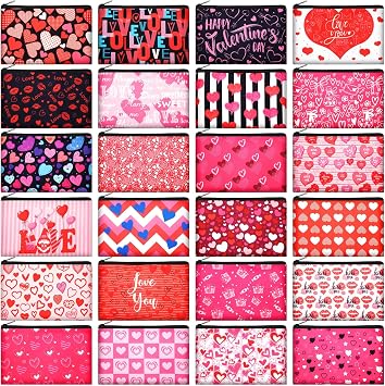 Abbylike 24 Pcs Valentines Day Gifts Bulk Valentines Makeup Bags for Women Cosmetic Bags Toiletry Zipper Pouch Valentines Day Party Favors for HerStylish Style