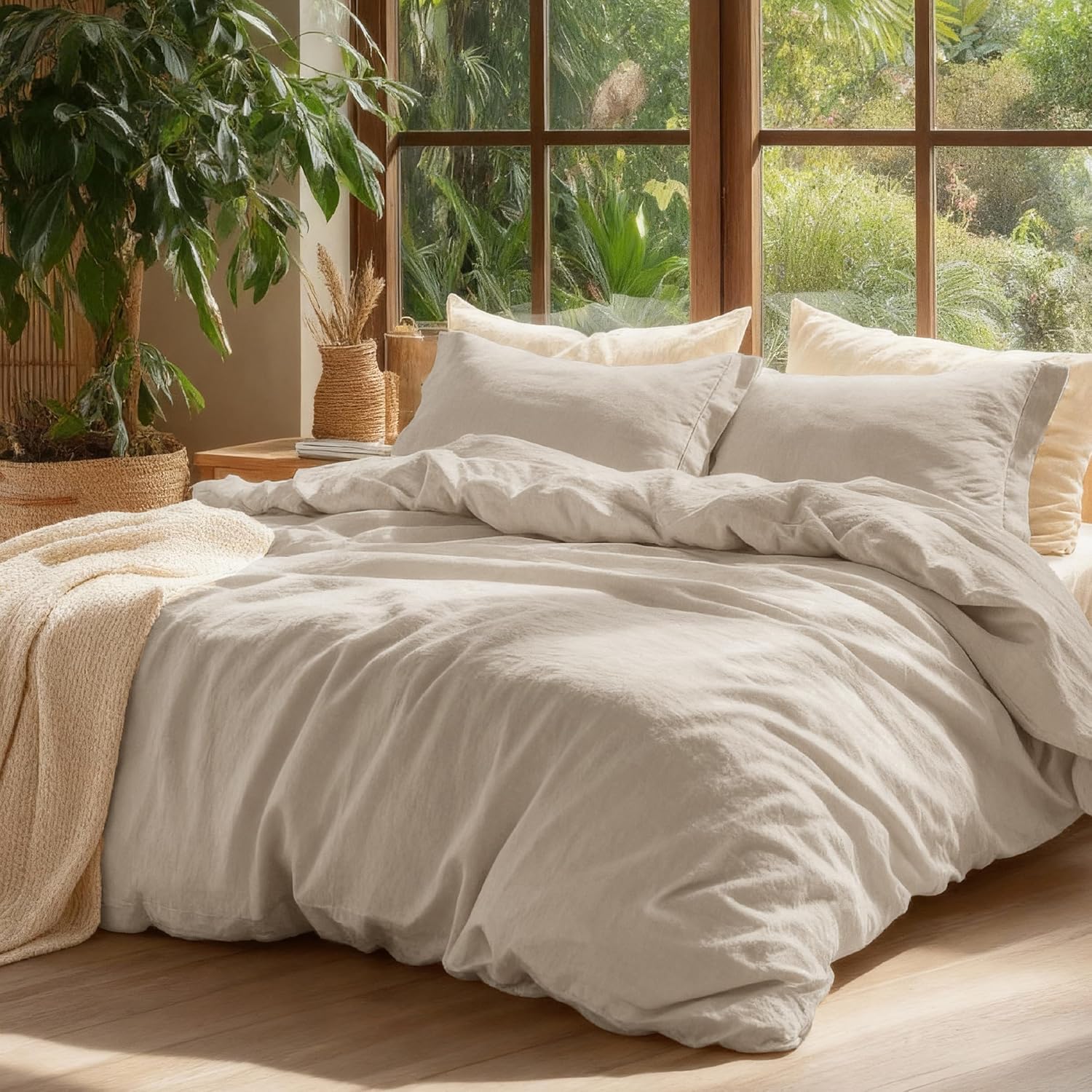 Bedsure 100% Washed Cotton Duvet Cover King Size - Beige Minimalist ...