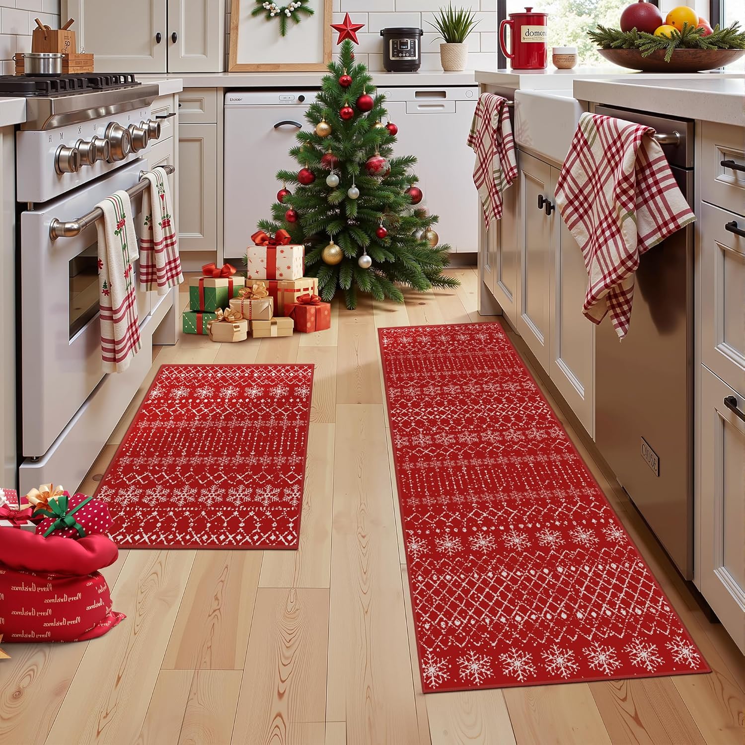 Red Wedding Carpet Christmas Small Area Rug Set 2x3 2x6 Red Festival Entryway Rug Xmas Snowflake Boho Rug Washable Rug Non Slip