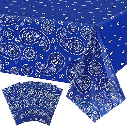 Mantel rectangular de plástico con estampado de cachemira para fiestas temáticas de vaquero occidental, 108 x 54 pulgadas (6, azul)