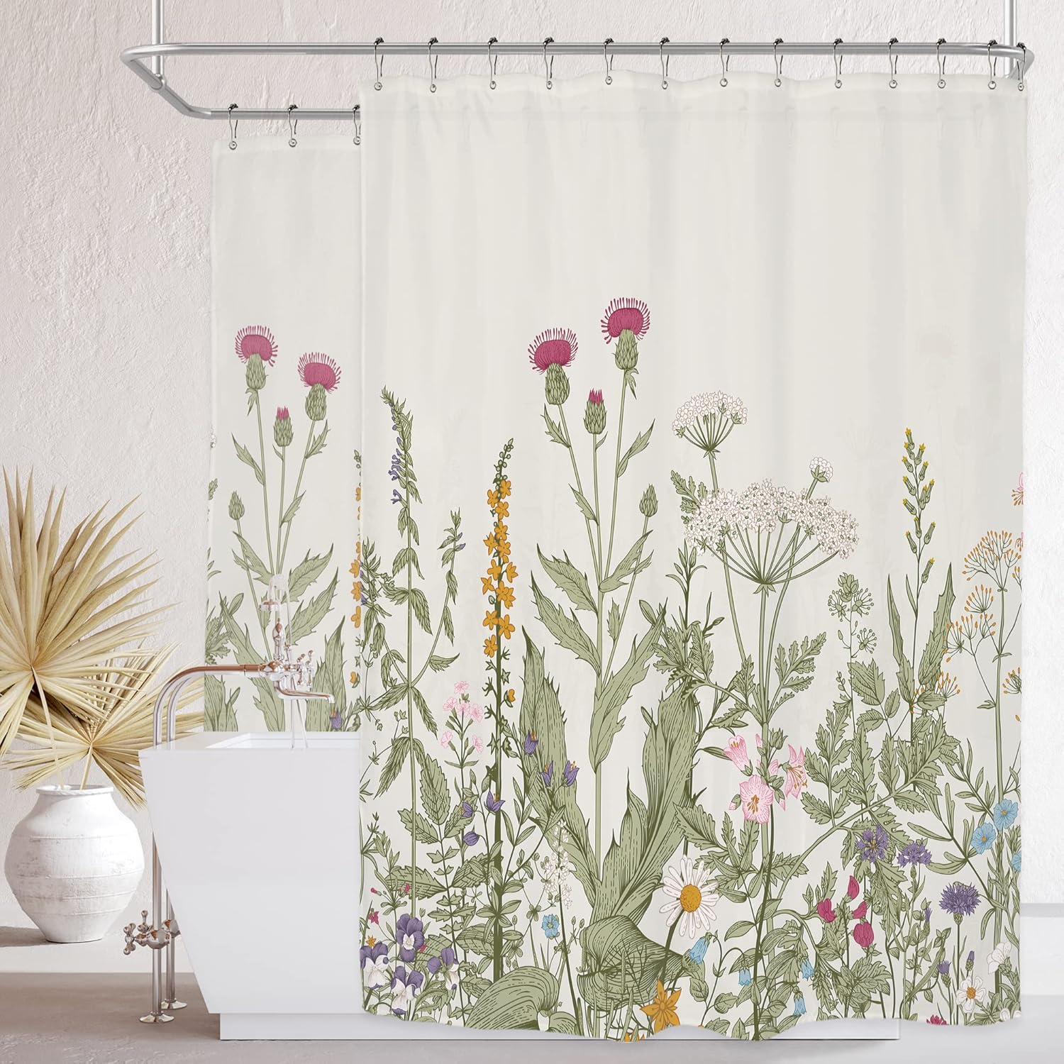 Riyidecor Green Leaves Clawfoot Tub Shower Curtain 180x70 Inch Floral