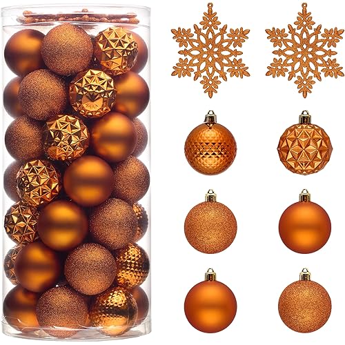 Valery Madelyn Christmas Tree Decorations Ornament Set for Fall Halloween, 50ct 2.36 Inches Orange Shatterproof Christmas Ball Ornaments Hanging Xmas Holiday Party Decor