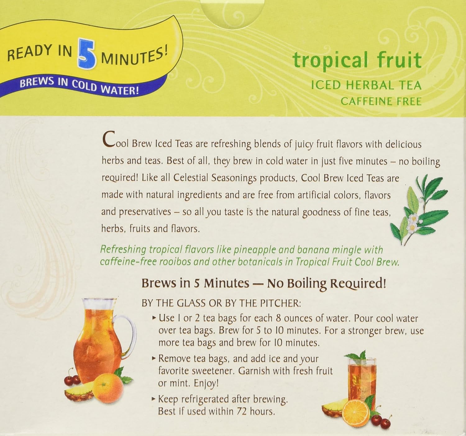 Celestial Seasonings Cool Brew Tropical Fruit Iced Herbal Tea Caffeine - 40 Tea Bags