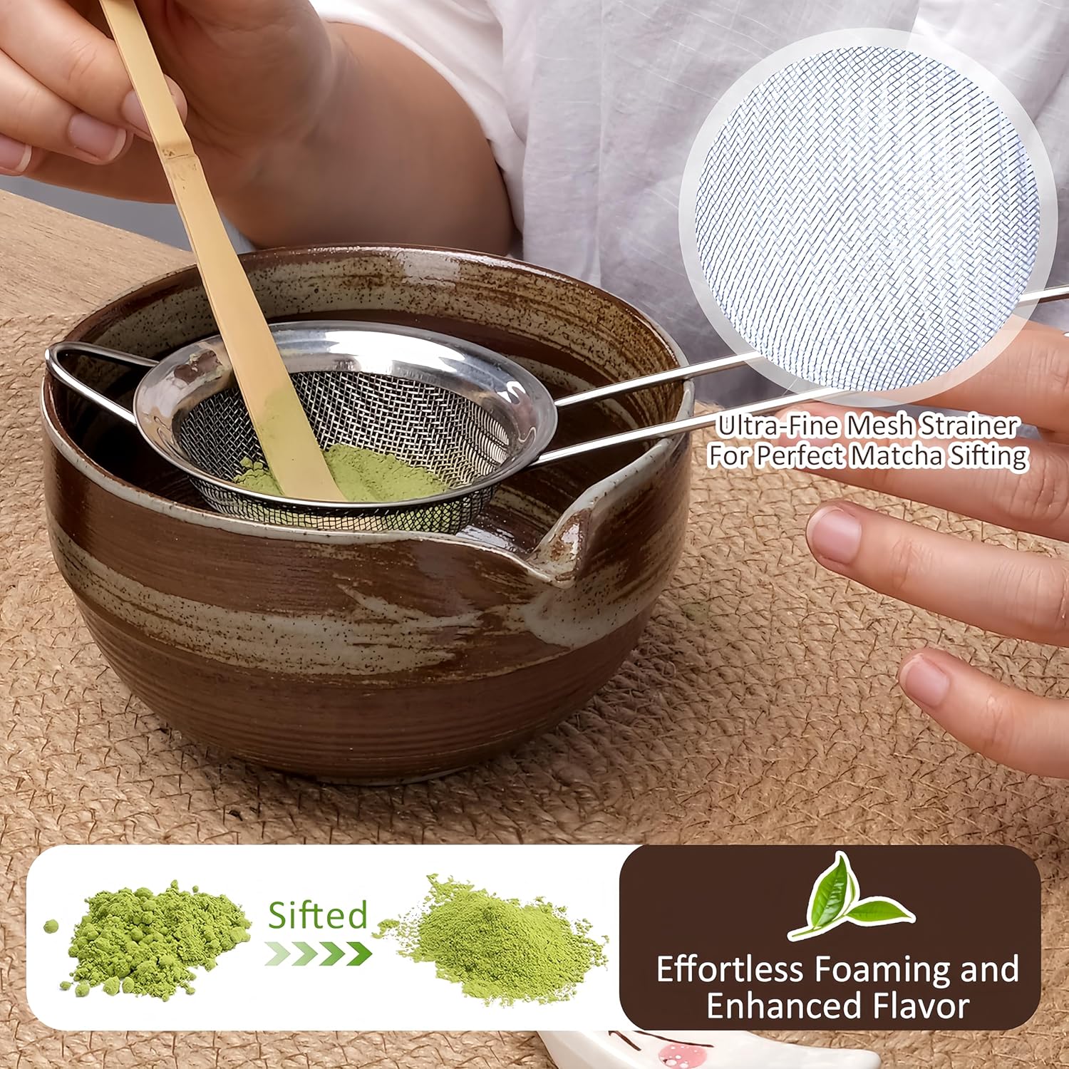 Joyscale Matcha Whisk Set, Matcha Set Whisk And Bowl, 8 Pcs Matcha Kit Set(Retro Design), 16 OZ, Japanese Matcha Tea Set, Matcha Making Kit Gifts for Tea Lovers(Brown) - Image 7