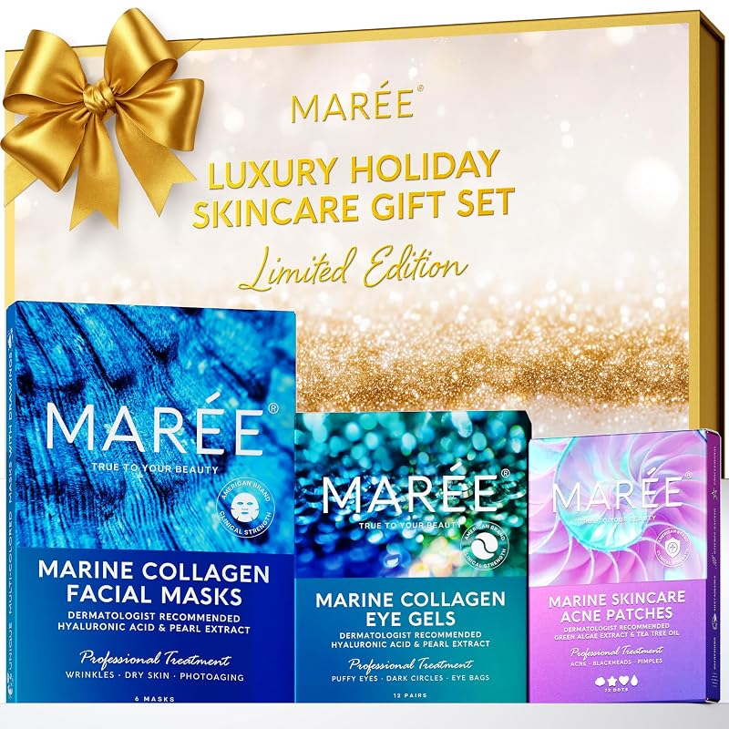 Kit de cuidados da pele MAREE com máscaras faciais, géis para os olhos, adesivos hidrocoloides e tônico