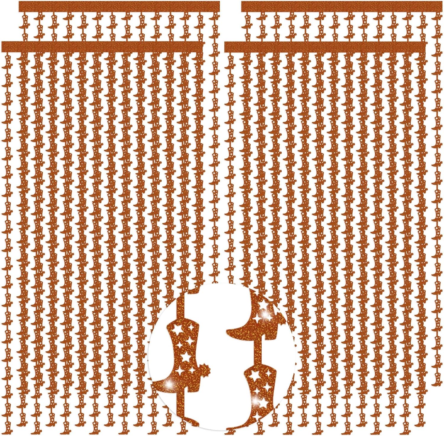 Pasimy 4 Pcs Disco Cowgirl Bachelorette Party Decorations Glitter Western Backdrop Cowgirl Boot Tinsel Foil Fringe Curtains Boots on The Ground Decorations for Last Rodeo Party Decor (Laser Brown)