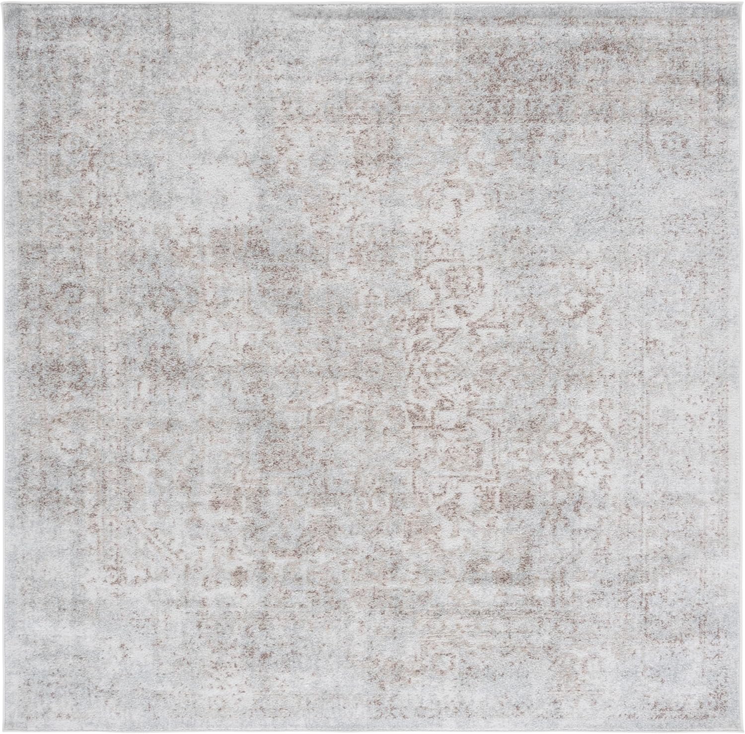 SAFAVIEH Evoke Collection Area Rug - 5'3" Square, Ivory & Taupe, Distressed Design, Non-Shedding & Easy to Clean, Ideal for Living Room, Bedroom, Dining Space (EVK256E)