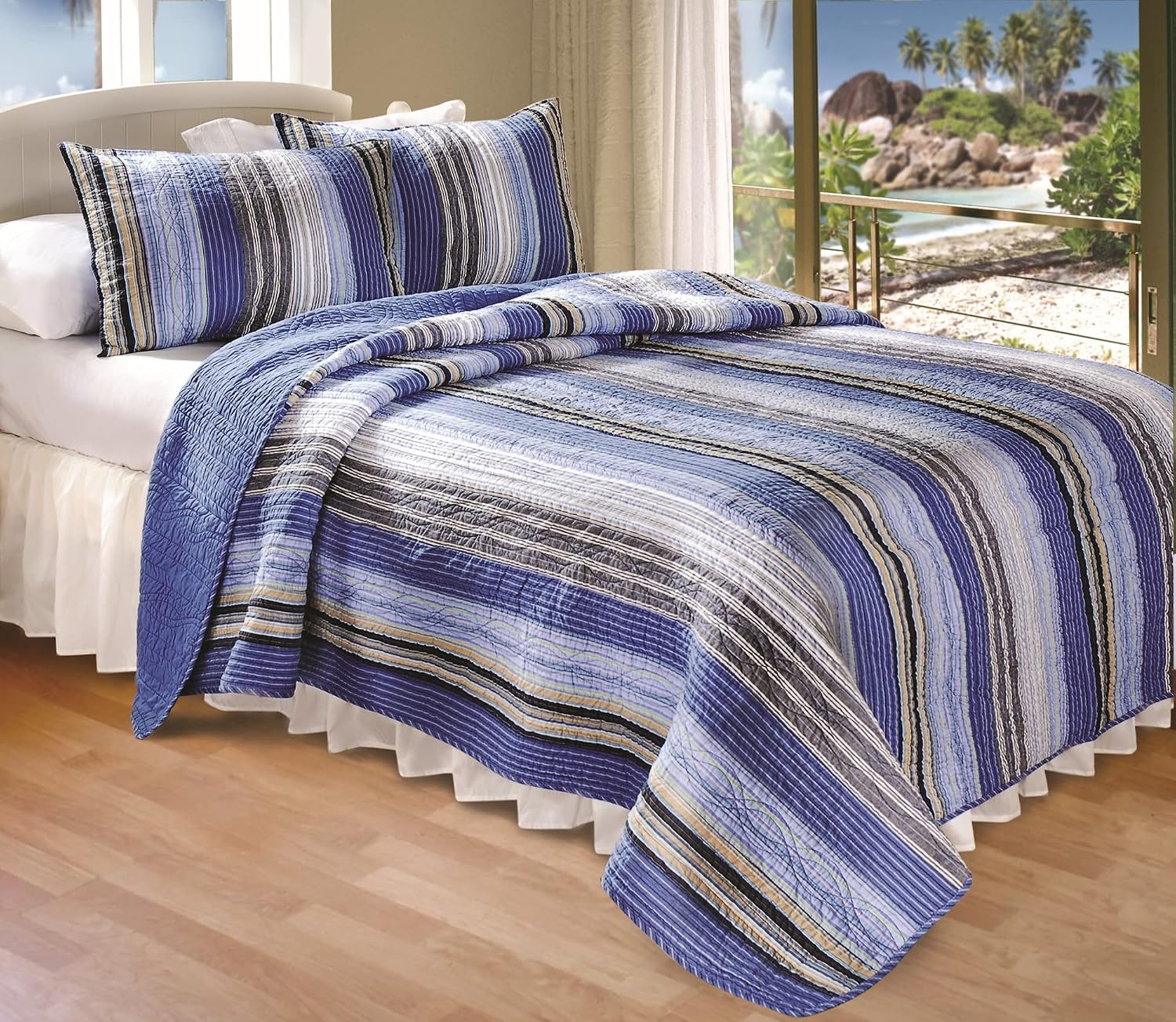 Greenland Home Brisbane Quilt Set, 2-Piece Twin/XL, Blue