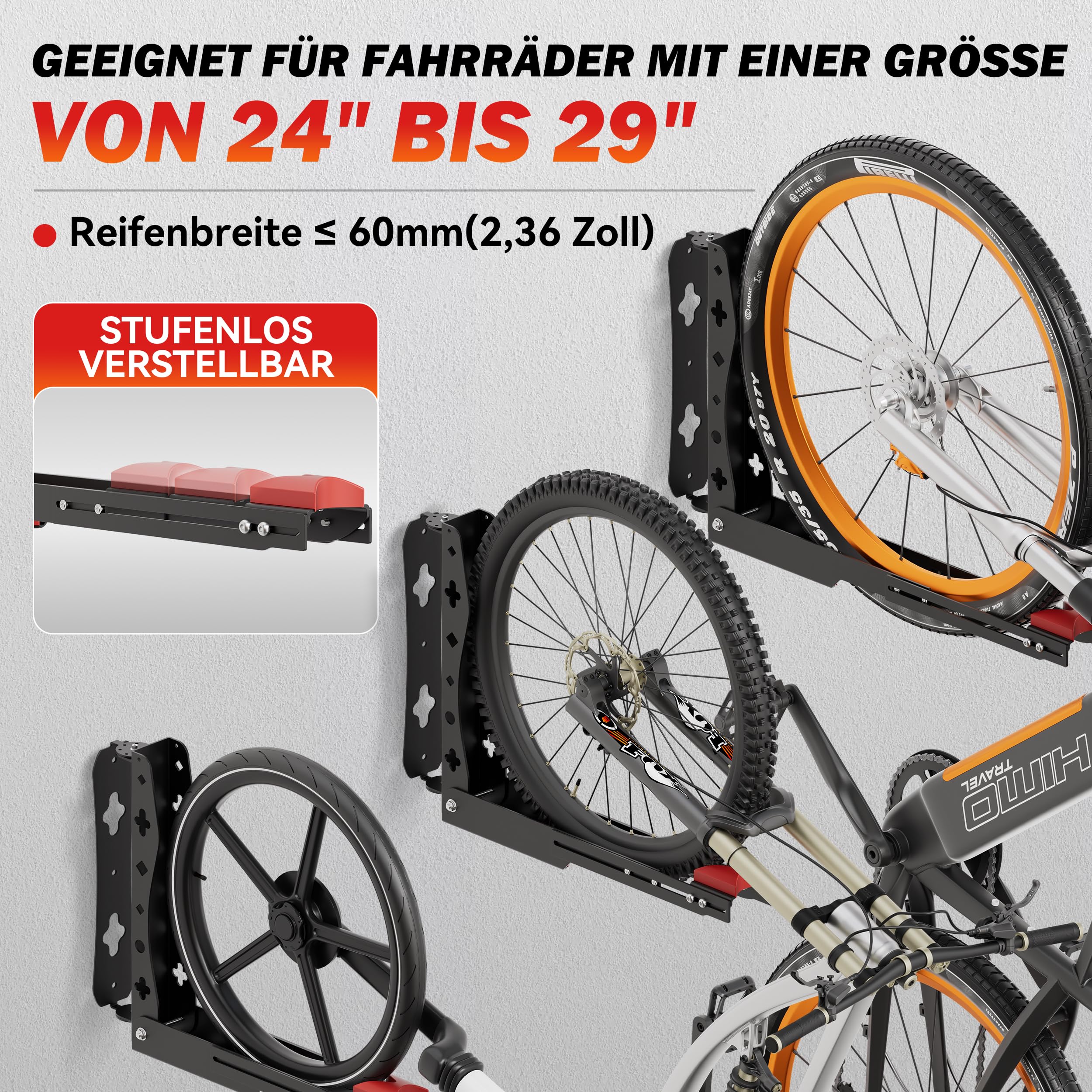 Support mural pivotant pour vélo, support mural pour vélo peu encombrant pour le garage, facile à accrocher et à décrocher, peut supporter jusqu'à 35 kg, pour vélos de 24 à 29 pouces (1)
