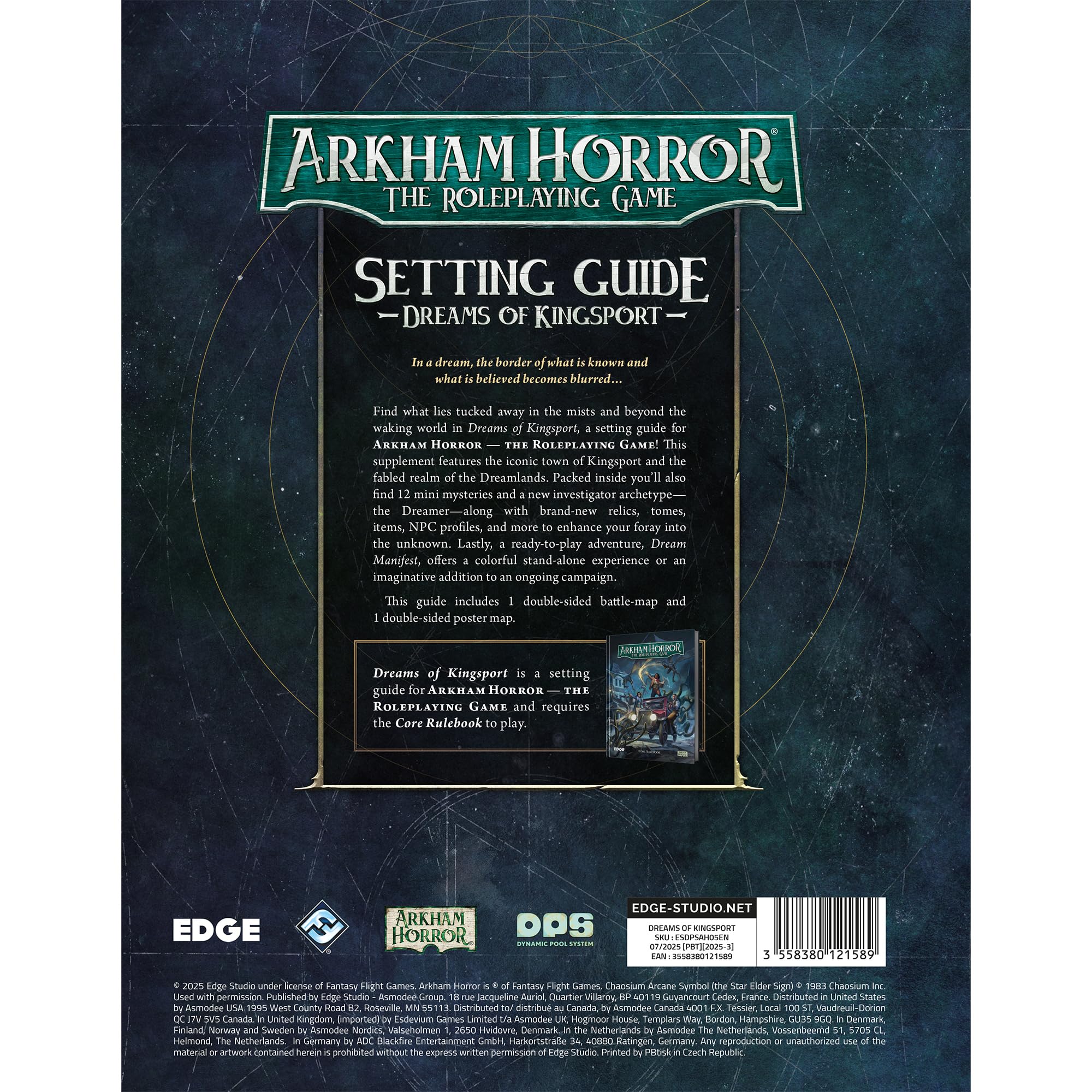 Asmodee Arkham Horror The Roleplaying Game Dreams of Kingsport - Guía de configuración - RPG inmersivo para niños y adultos, a partir de 14 años, 2-6 jugadores, más de 1 hora de tiempo de juego