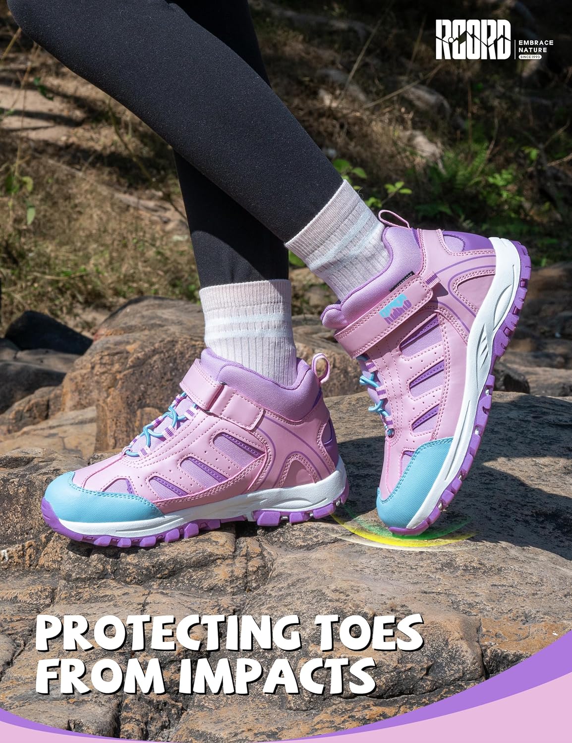 R CORD Kids Hiking Boots Waterproof Girls Boys Comfortable Non-Slip Shoes Anti-Collision Outdoor Adventure Trekking Boots
