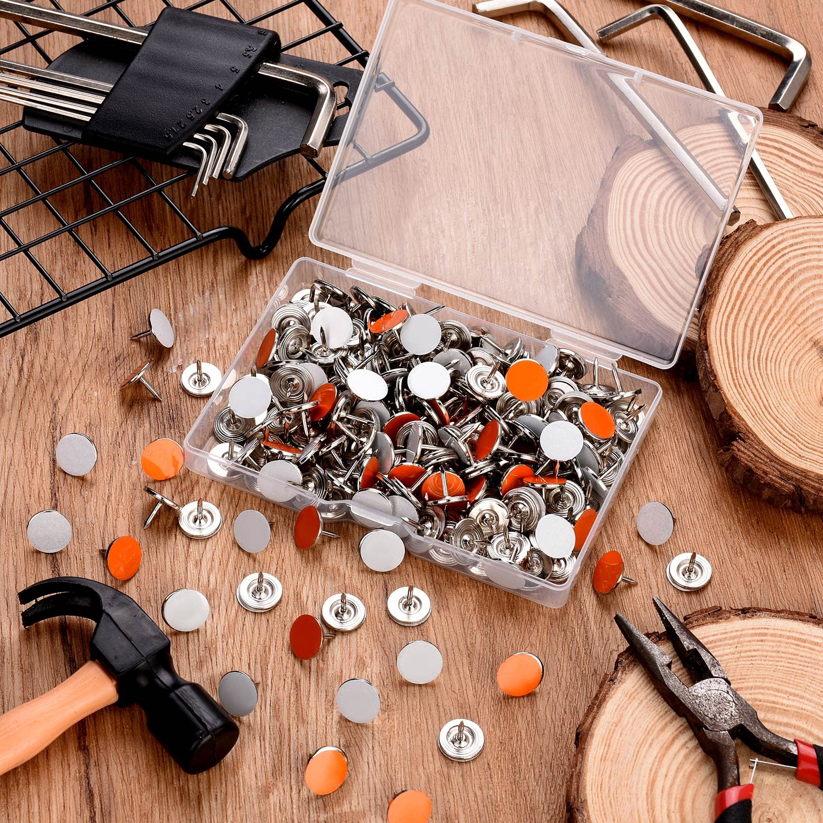Trail Markers for Hiking, Pack of 220 White and Orange High Visibility Reflective Tacks, Trail Marking Tacks Reflector Tacks Glow Thumb Tacks for Hunting Hiking Camping Tree Stand