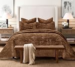 3 pièces Luxueux Velvet Surdimensionné King Coussin Ensemble de lit 106x118 Ensemble de couvre-lits rayés avec 2 Shams d'oreiller 20x36 Ultra Soft Comforter pour toute la saison, Caramel