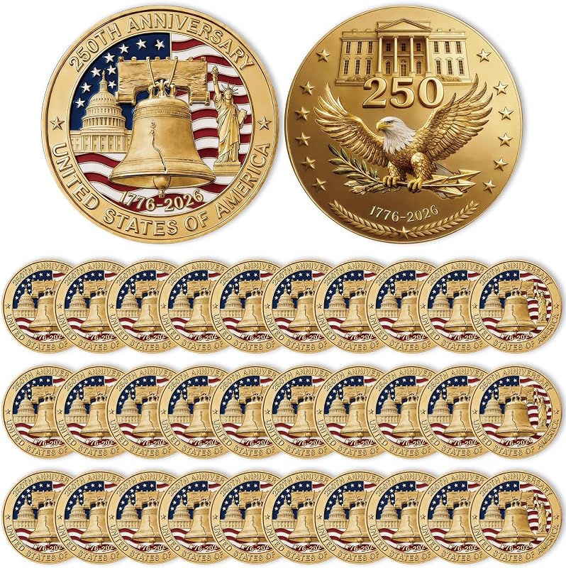 Monedas conmemorativas del 250 aniversario de 30 piezas Monedas de doble cara American Challenge 1776-2026 Moneda coleccionable militar Mercancía número 250 de EE. UU. para coleccionistas de veteranos patrióticos del Día de la Independencia Regalos