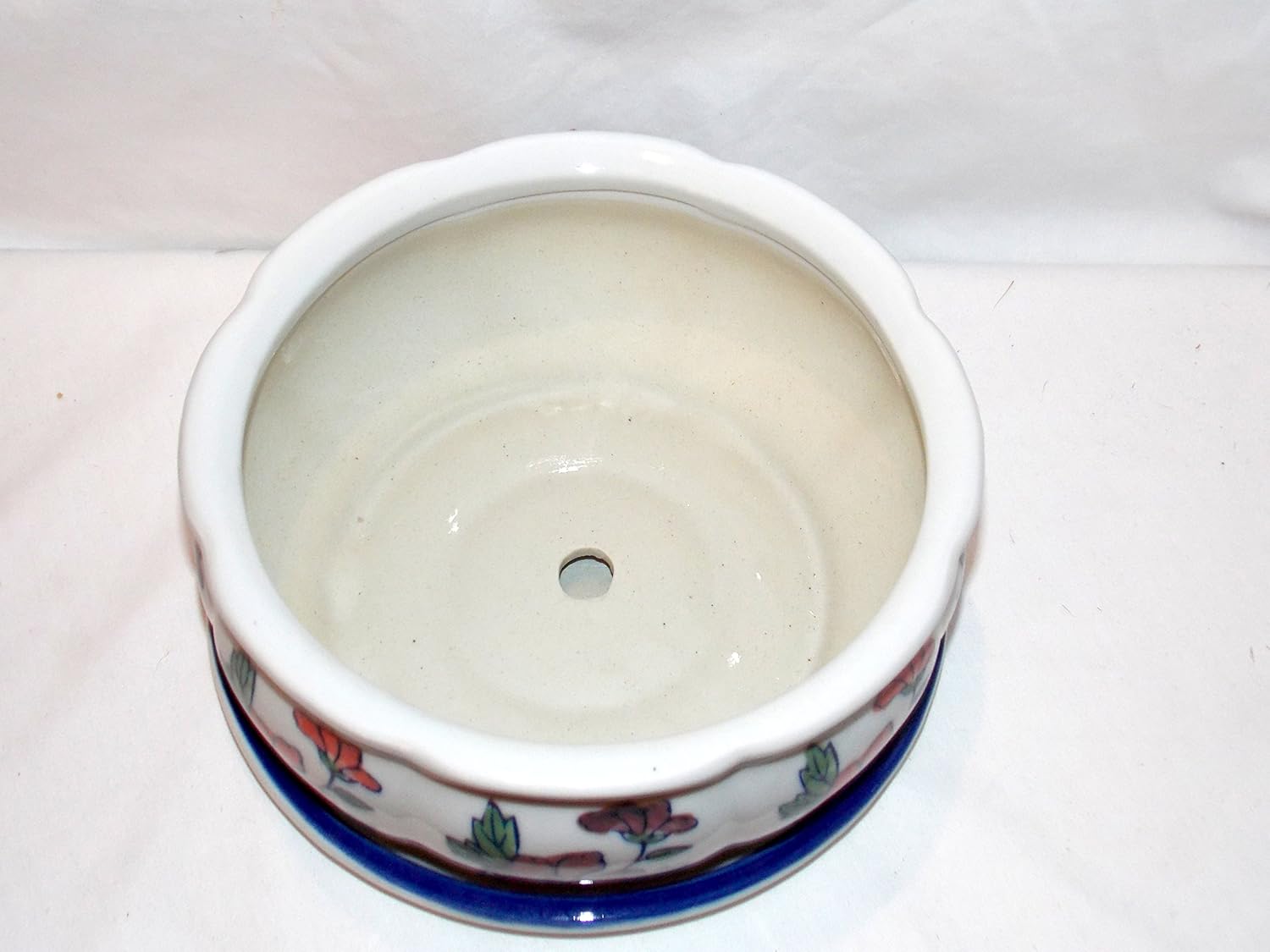 New 8.5" Coral & Brown Color Daisy Flowers Round Planter Plant Pot & Saucer