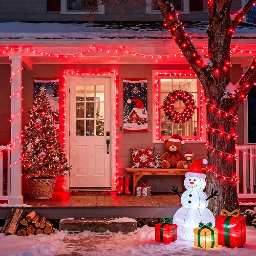 Miniatura 5 de JMEXSUSS Guirnalda de luces LED de 168 pies, 600 luces LED para el día de San Valentín, luces rojas de Navidad con alambre transparente, 8 modos