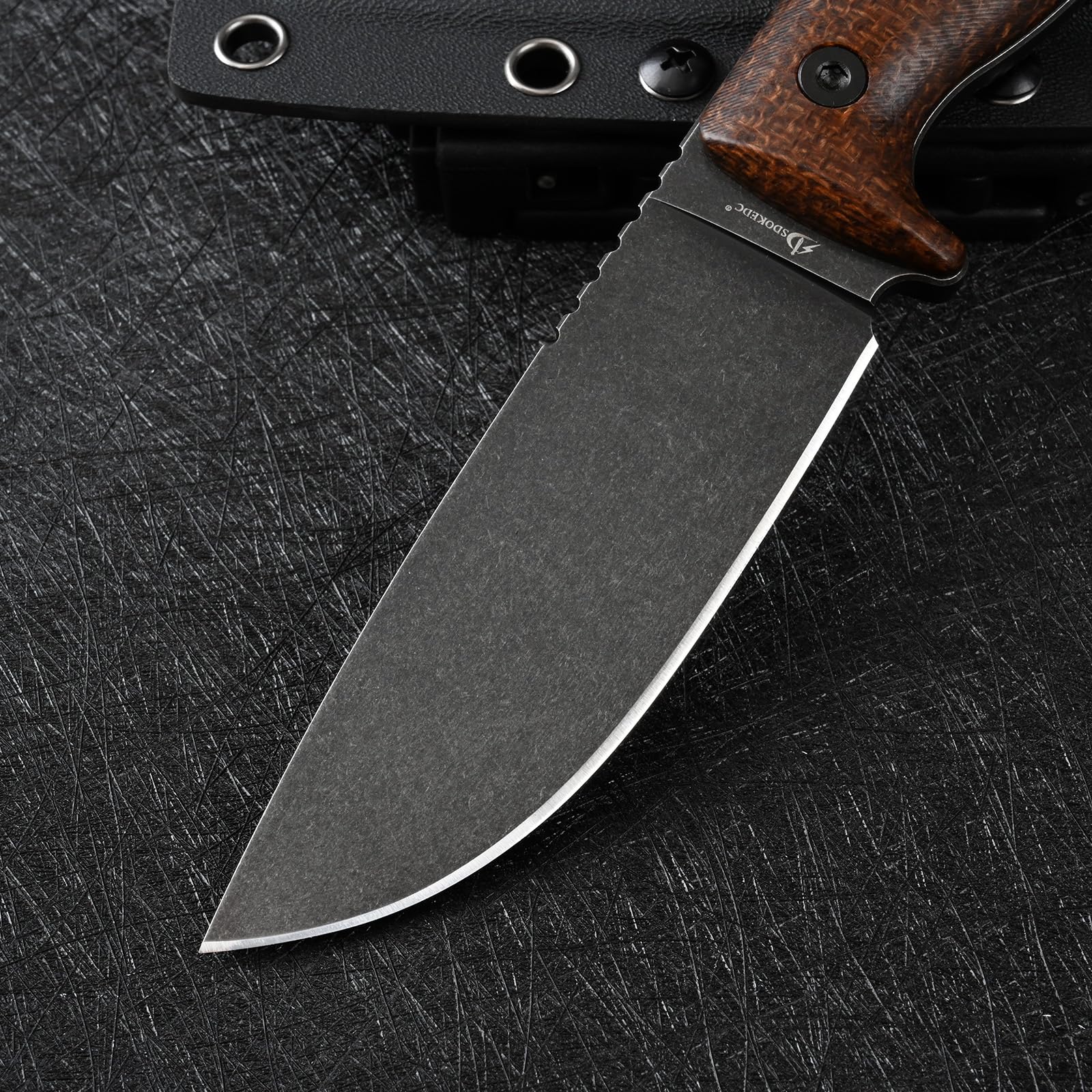 DC53 Stahl messer Feststehende Klinge Micarta Griff mit Kydex Scheide für Männer EDC Camping Survival Outdoor (Black Stone Wash)