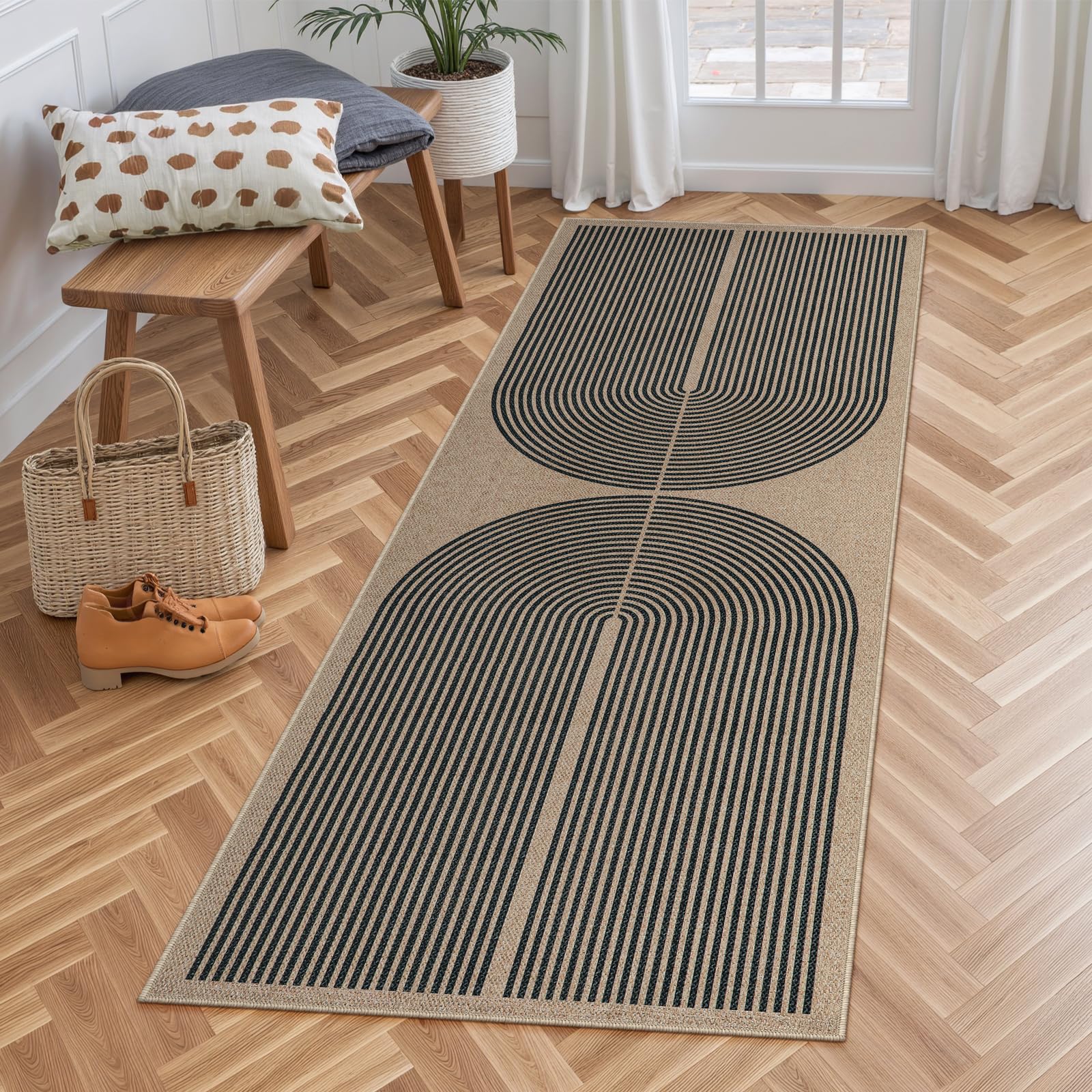 Lahome Modern Rainbow Easy Jute Outdoor Runner Rug, 2x6 Runners for Hallways Washable Laundry Room Rug, Farmhouse Non Slip Indoor Outdoor Carpet for