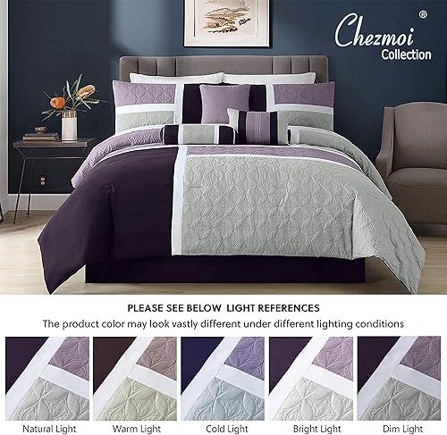 Miniatura 7 de Chezmoi Collection Upland - Juego de edredón acolchado de 7 piezas, lavandagrismorado, tamaño matrimonial