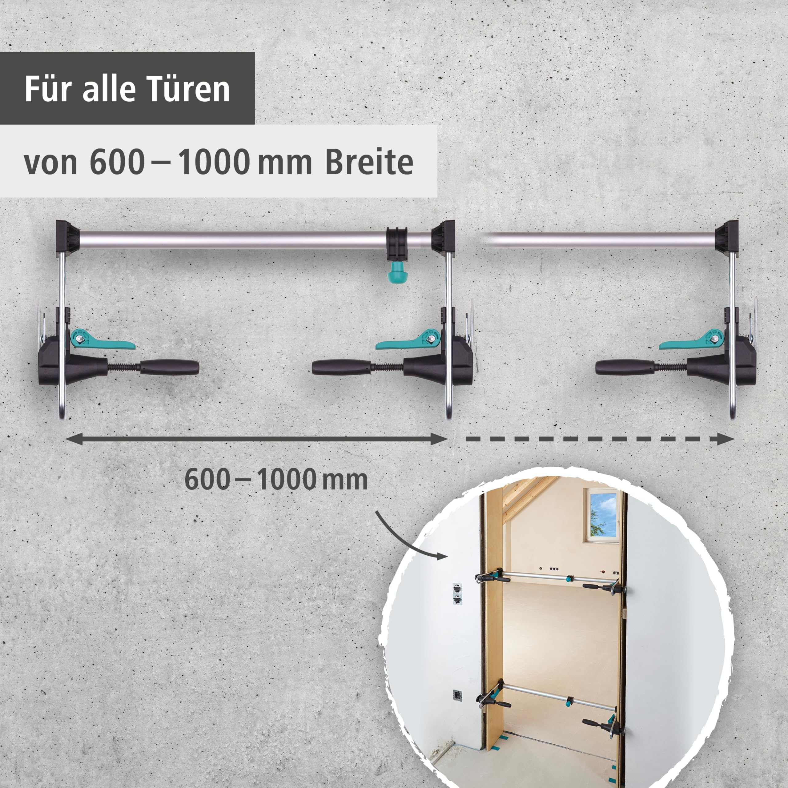 wolfcraft Türfutter-Montage-Set „PRO“ 12tlg. - + Türblatt-Montage-Set Hebebügel aus Stahl, Führungshilfen mit Messskala I Einfaches Einhängen und Tragen durch eine Person