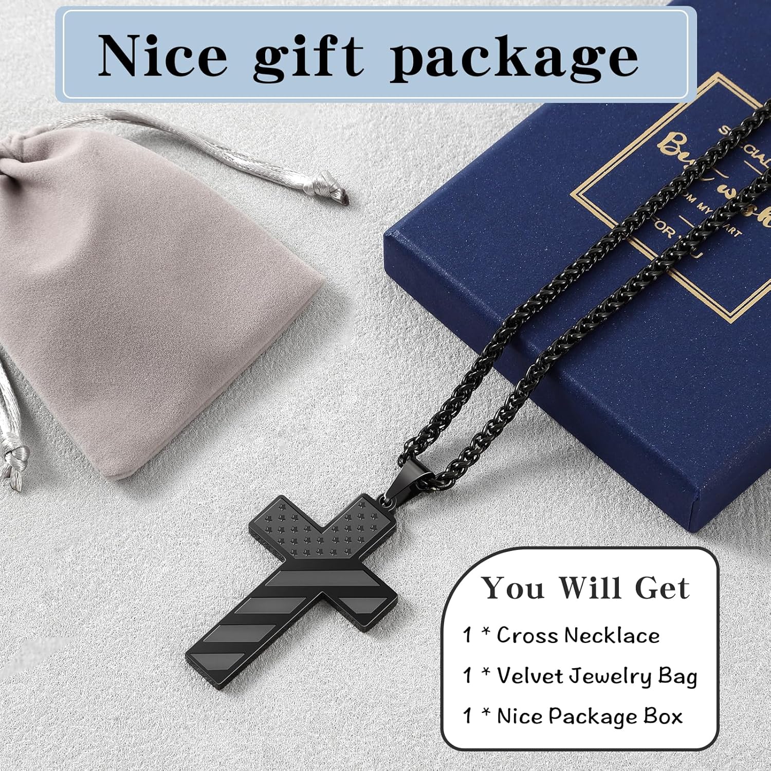 Cross Necklace for Men, Bible Verse American Flag Pendant Gifts for Birthday Christmas, First Communion Baptism Christian Religious Gifts - Image 6