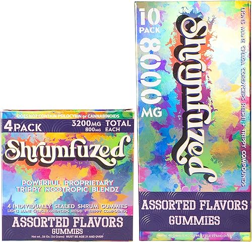 Gomitas nootrópicas patentadas de 8000 mg - Mezcla de hongos nootrópicos de melena de león, Reishi, Chaga y Cordycep (4, surtido)
