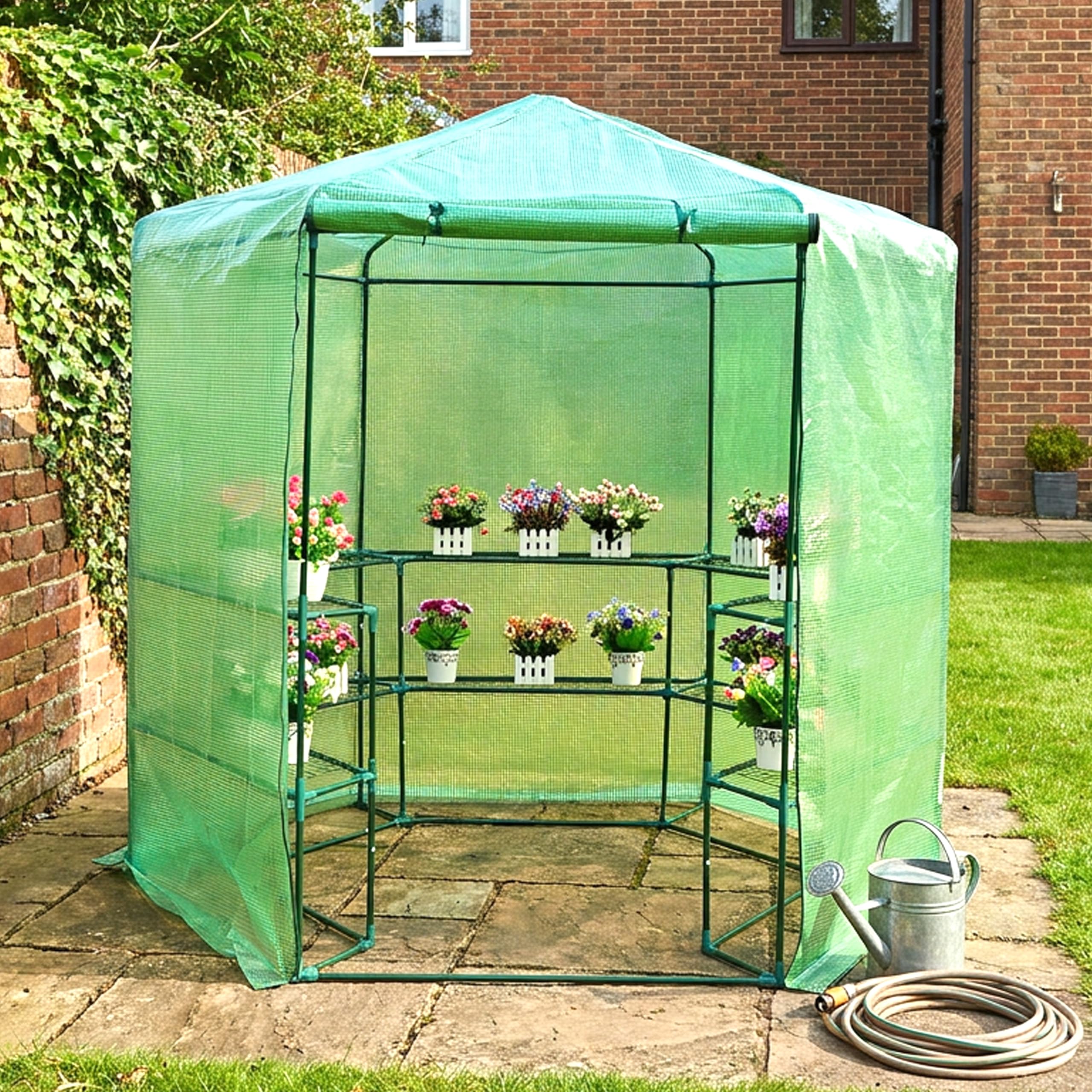 Garden Universe Greenhouse WalkIn Green PE Cover 10 Shelves W 1.94m x H 2.25m RollUp Door Polytunnel GH05G