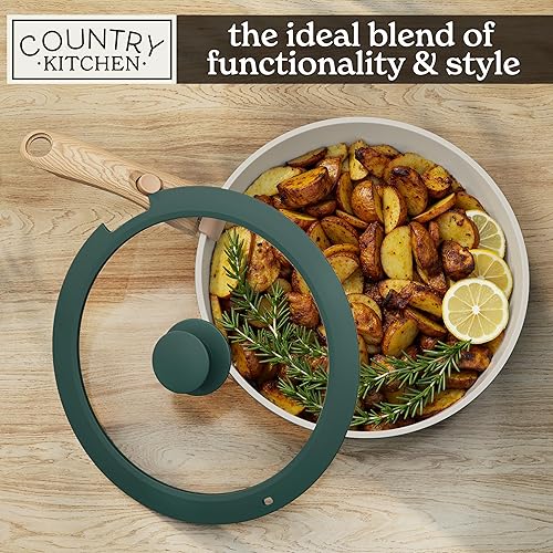Miniatura 7 de Country Kitchen Juego de ollas y sartenes de 16 piezas, utensilios de cocina antiadherentes seguros con mango extraíble de madera suave al tacto,