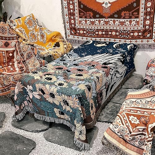 Miniatura 4 de Manta occidental bohemia decorativa para sofá, silla, cama y sofás, manta retro tribal azteca, funda de algodón trenzado, multicolor, 50 x 60