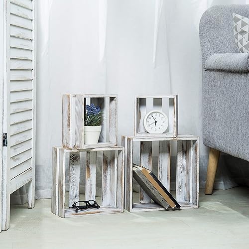 Miniatura 4 de MyGift Soportes de madera encalada para cupcakes, elevadores decorativos para postres o aperitivos, cajas de almacenamiento de madera anidadas,