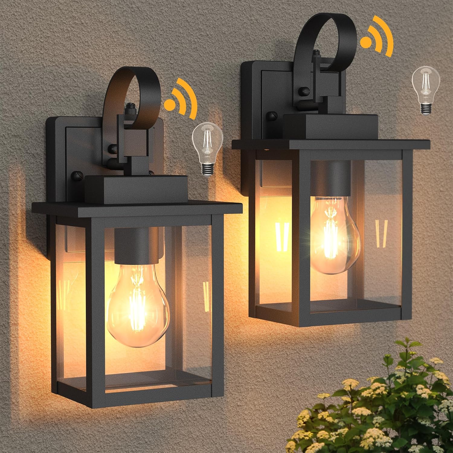 2 Pack Dusk to Dawn Outdoor Lighting (Bulb Include), Modern Exterior Wall Sconce with Bulb, Matte Black Wall Lantern Light, Outdoor Wall Light Fixture for House, Porch, Garage