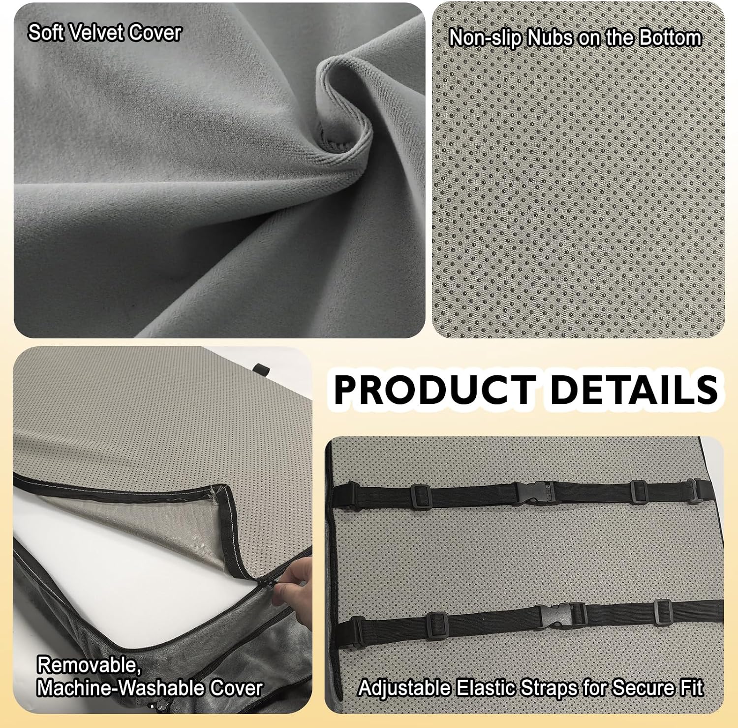 3-in-1 Recliner Egg Crate Foam Seat Cushion with 27'' High Back and Footrest, Non-Slip Full Length Recliner Pads with Adjustable Straps and Removable Velvet Cover for Elderly, Grey