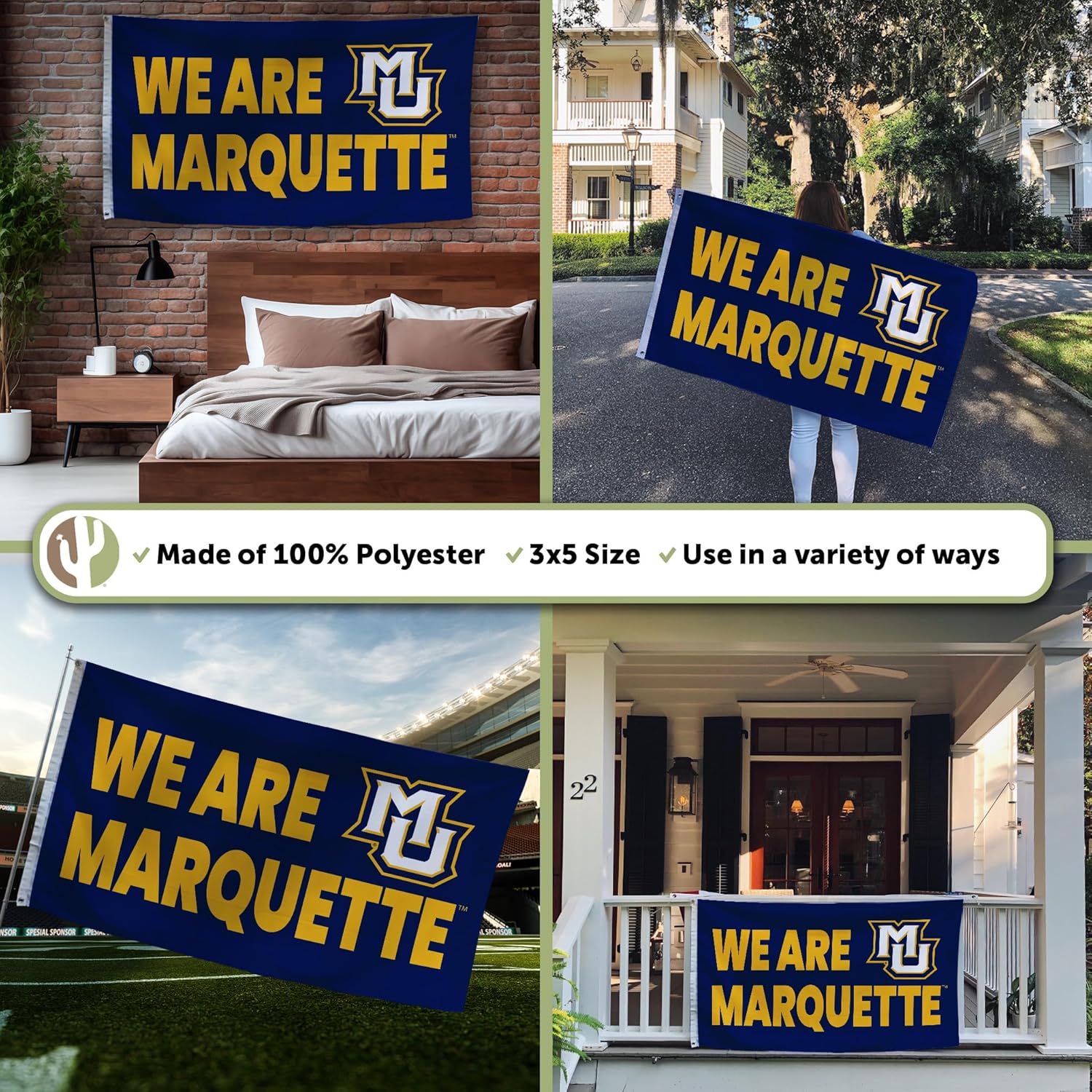 Desert Cactus Marquette University Flag - 3 x 5 Feet Golden Eagles MU Banner, Indoor/Outdoor Durable Fabric Display (Style G) - Image 3