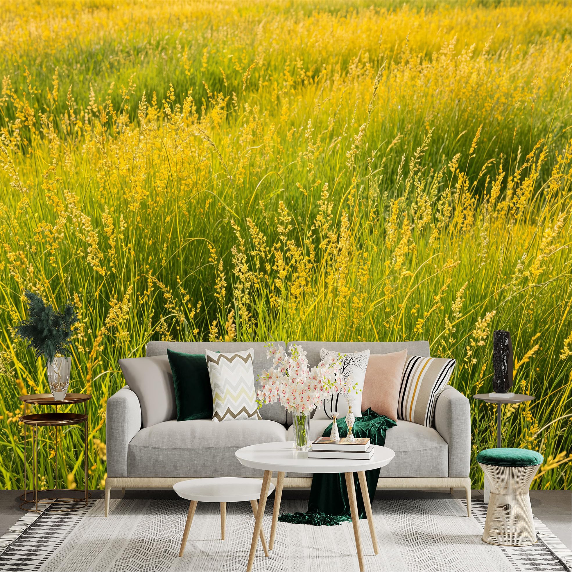 Lnzczhyre Dbh260521367 Custom Size Wall Sticker Mural， Vibrant Golden Wheat Field， Sunny Meadow Landscape， Natural Sunlight Scenery， For Wall Decoration， Peelandstick Wall Decals.