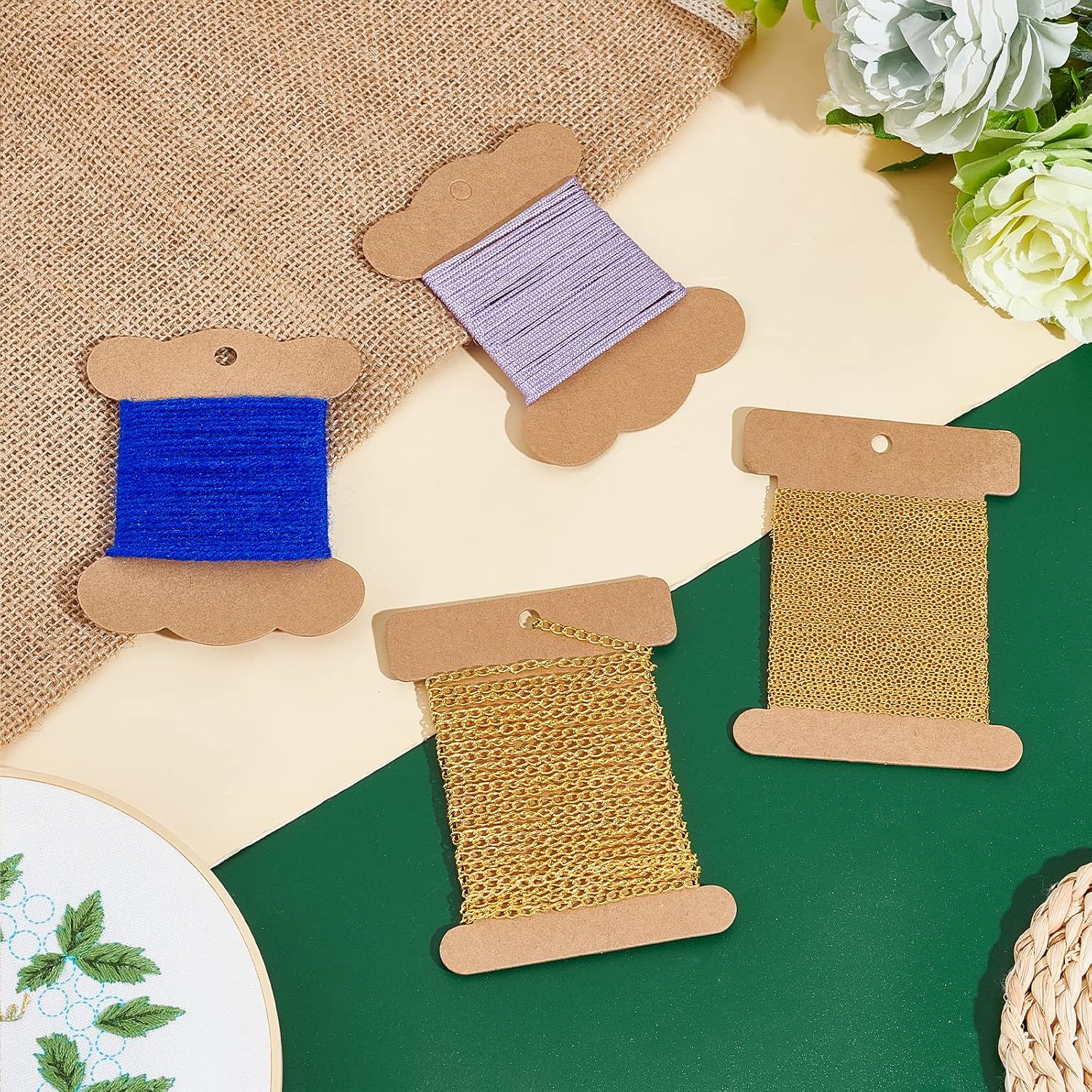 PH PandaHall 80pcs Ribbon Storage Organizer 3x4 Inch Ribbon Holder Flat Spool Bobbin Yarn Bobbin Kraft Floss Bobbins Card Thread Holder Sewing Storage for Cross Stitch Cotton Thread Sewing Storage