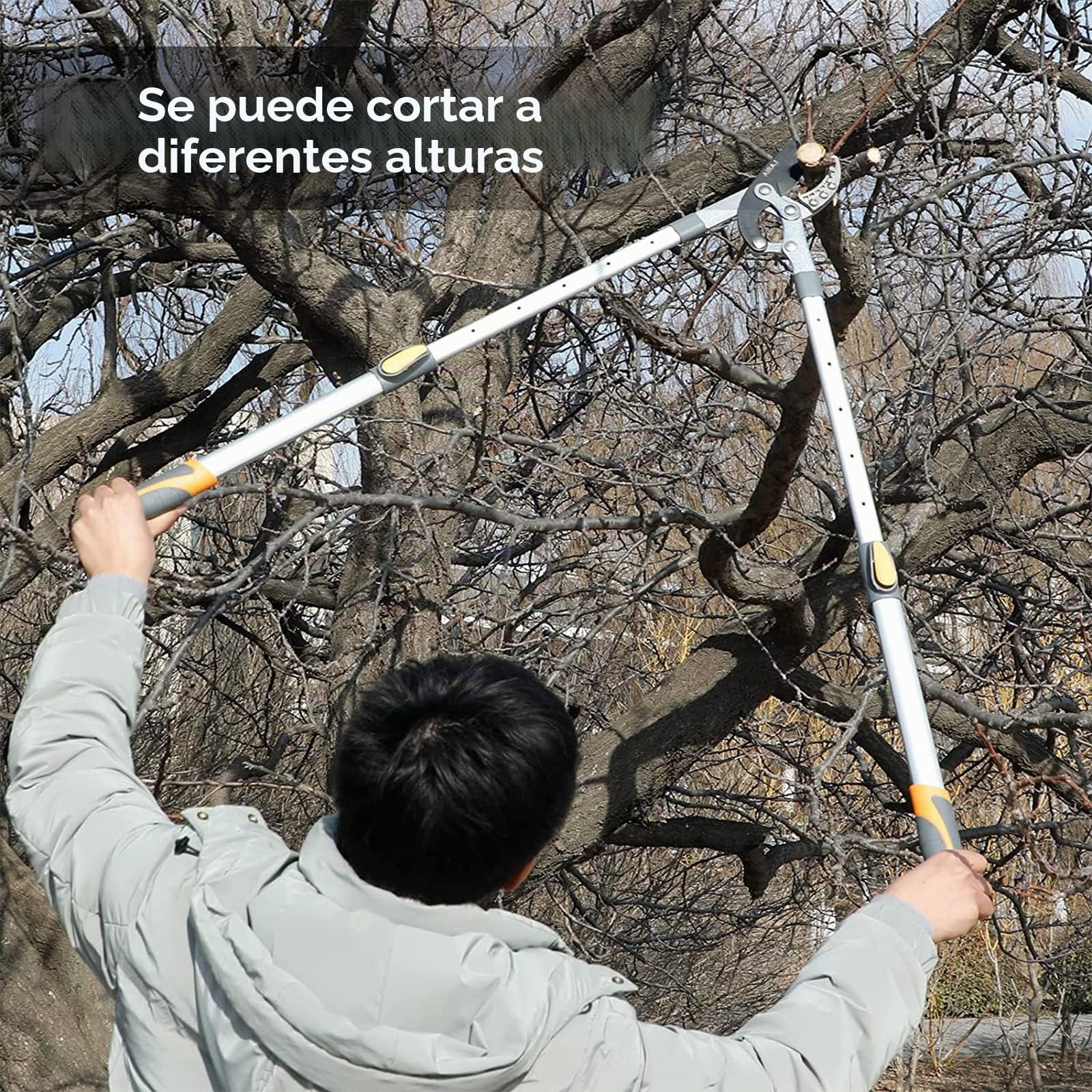AIRAJ Tijeras telescópicas de 70 a 103 cm, resistentes, con cuchillas de repuesto, hoja de acero SK-5 y revestimiento de teflón, mango ajustable de seis vías, podadoras profesionales para árboles