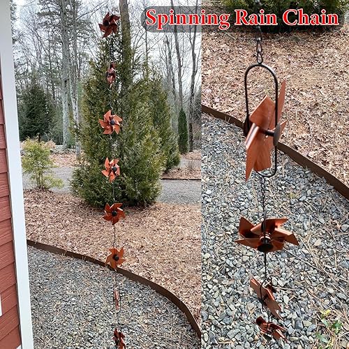 Miniatura 5 de Aifeorzo Cadena de lluvia de 8.5 pies, cadenas de lluvia de molinete de metal para canalones, bajantes de canalones, cadena de canalón de lluvia