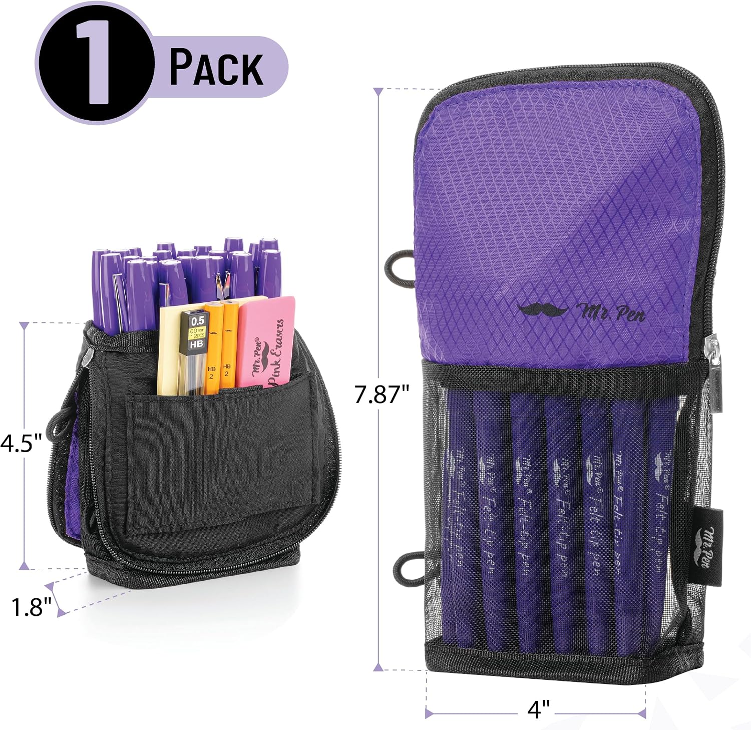 Mr. Pen- Standing Pencil Case Pouch, Sit & Lay Mesh-View Design