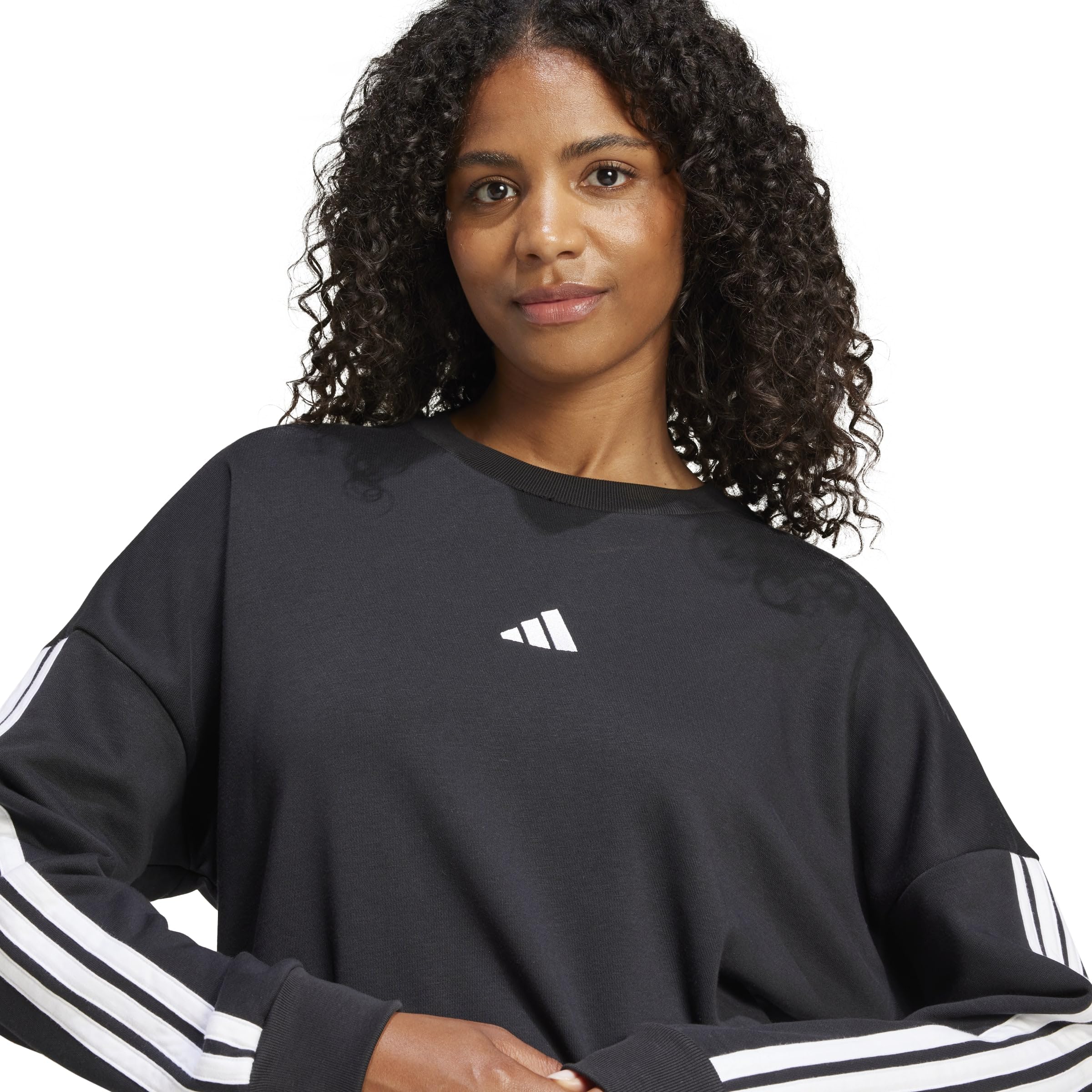adidas Donna Essentials 3-Stripes French Terry Sweatshirt, Black/White, M