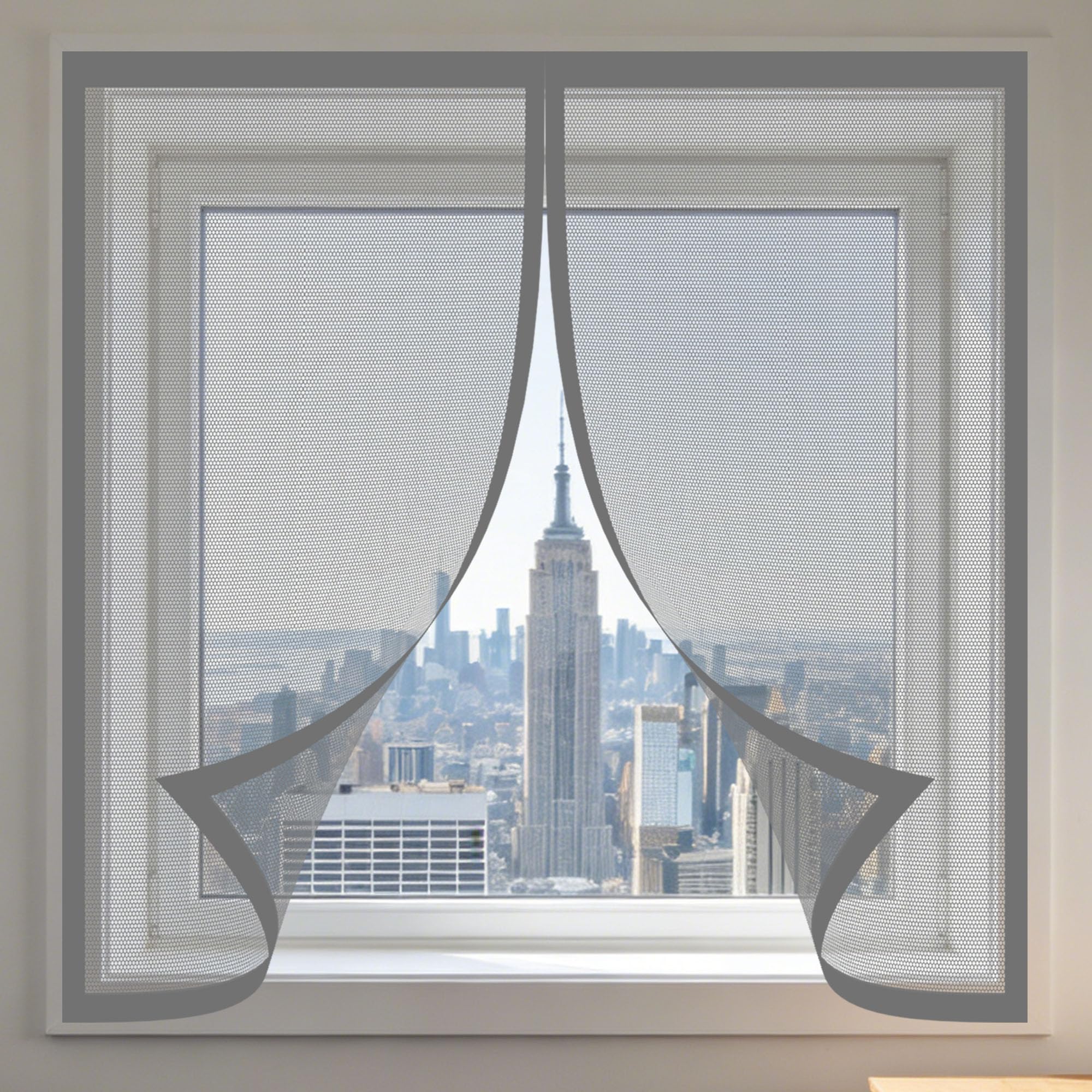 Magnetic Fly Screen Window 170 x 90 cm with Selfadhesive Selfadhesive Insect Mesh Curtain Custom Size for Windows Doors and Patio Screens, Grey