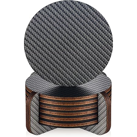 FDH Modern Coasters For Drinks With Holder | 6 Premium Carbon Coasters In Classy Geometric Design %7c Protect Furniture %7c Unique Gift In Luxury Gift Box (dark Gray) P 129428907