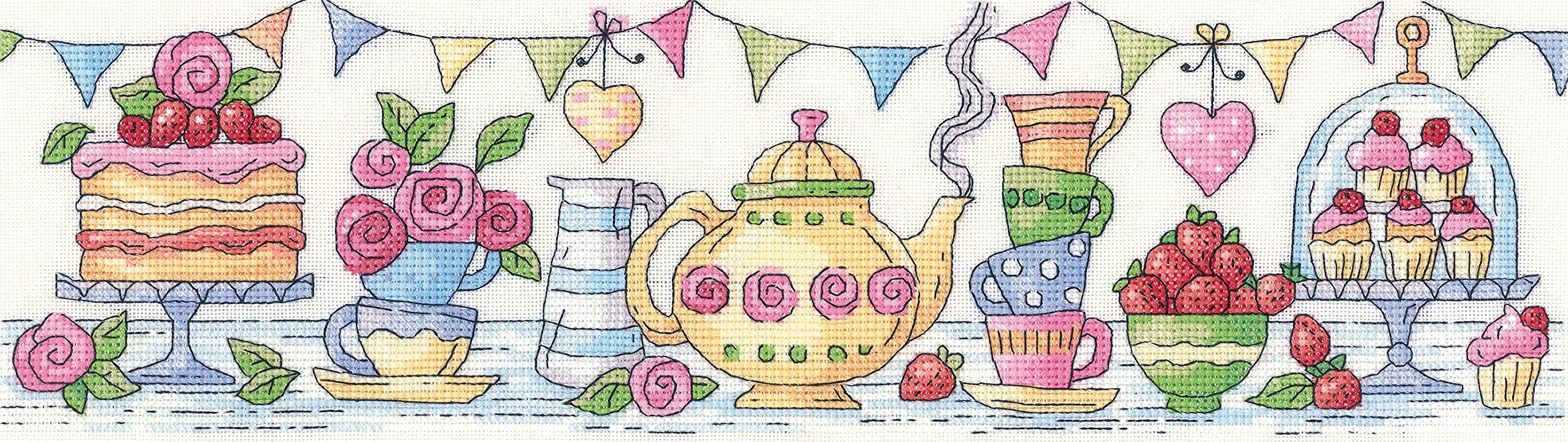 Heritage Kreuzstich Set Aida "Nachmittagstee", Zählmuster, KCAT1395-A, 37,5x10cm