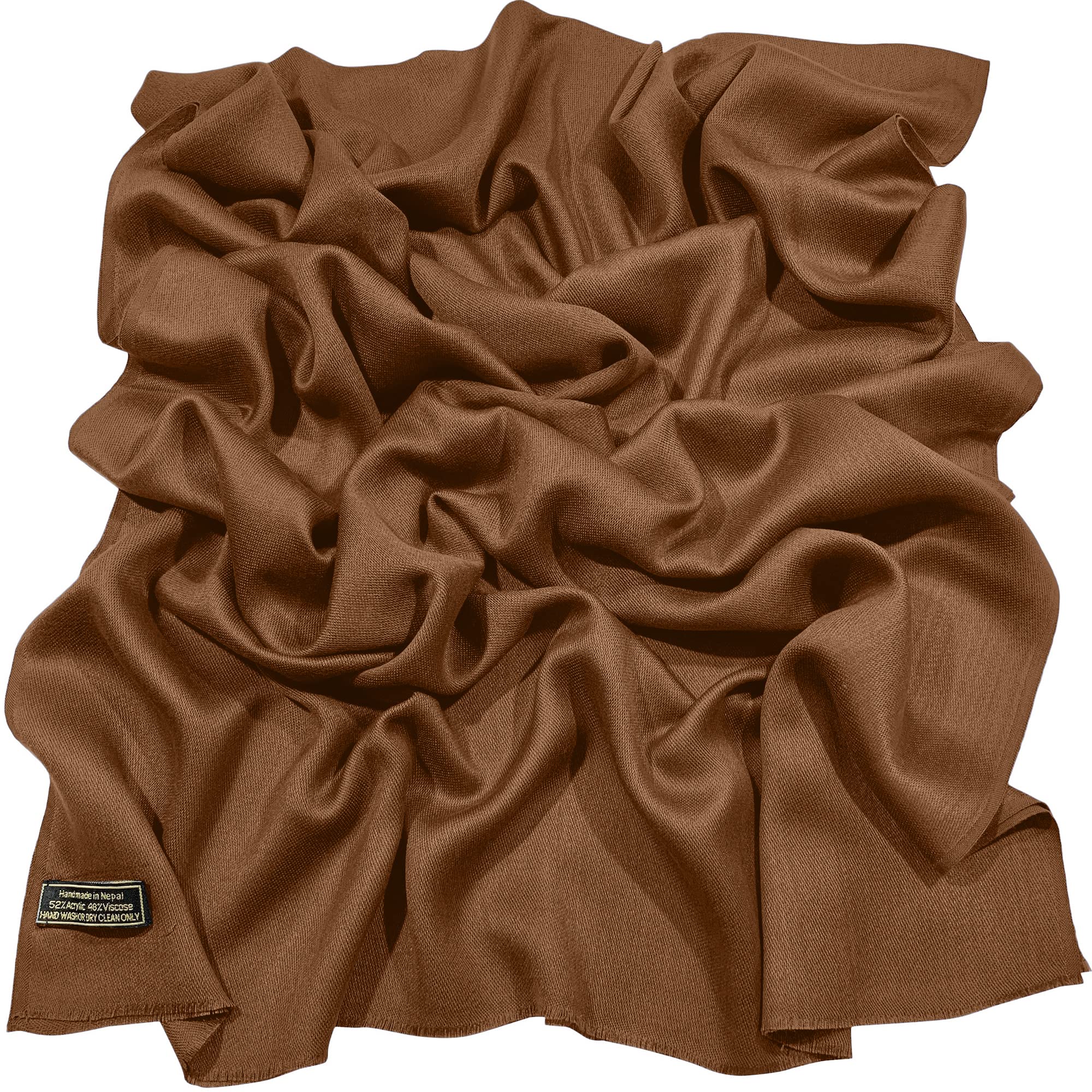 Brown Fringe Solid Colour Nepalese Shawl Scarf Stole Wrap Pashmina CJ Apparel