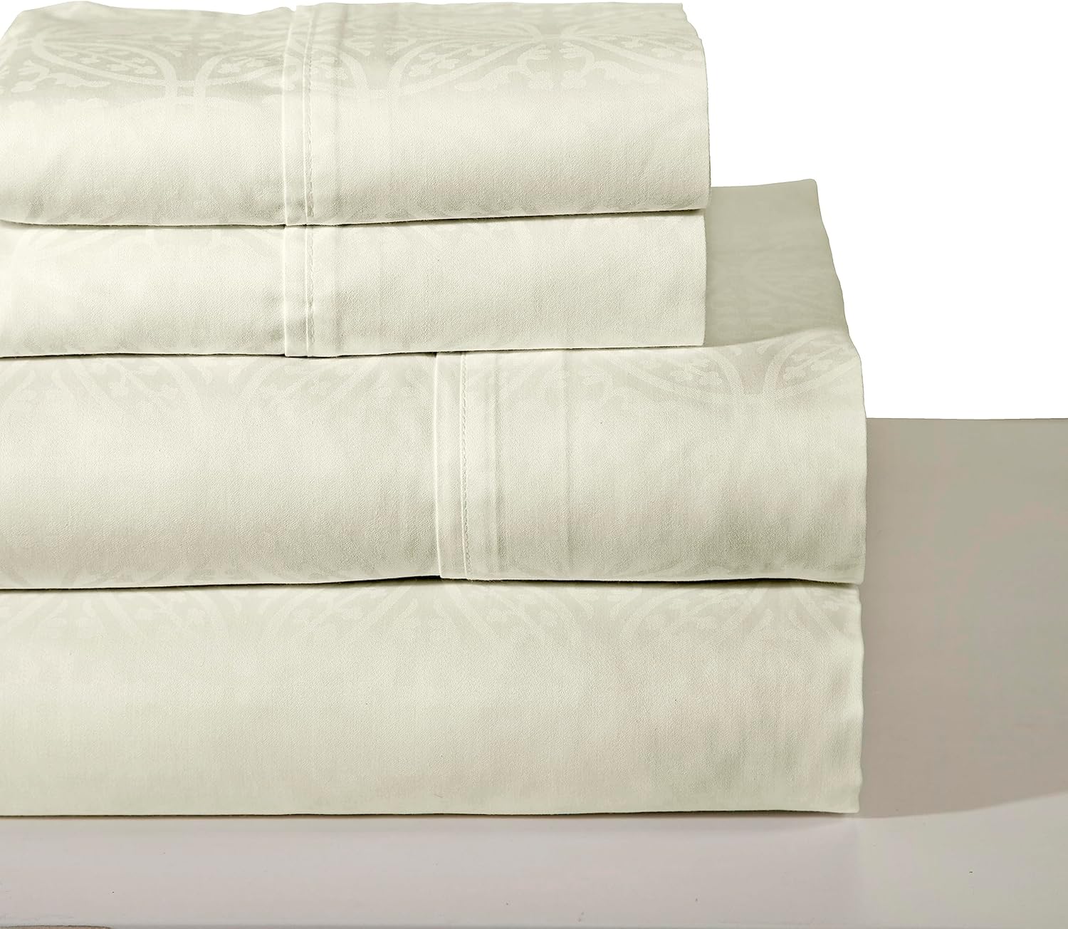 Pointehaven 300 Thread Count Printed Sheet Set, King, Bone