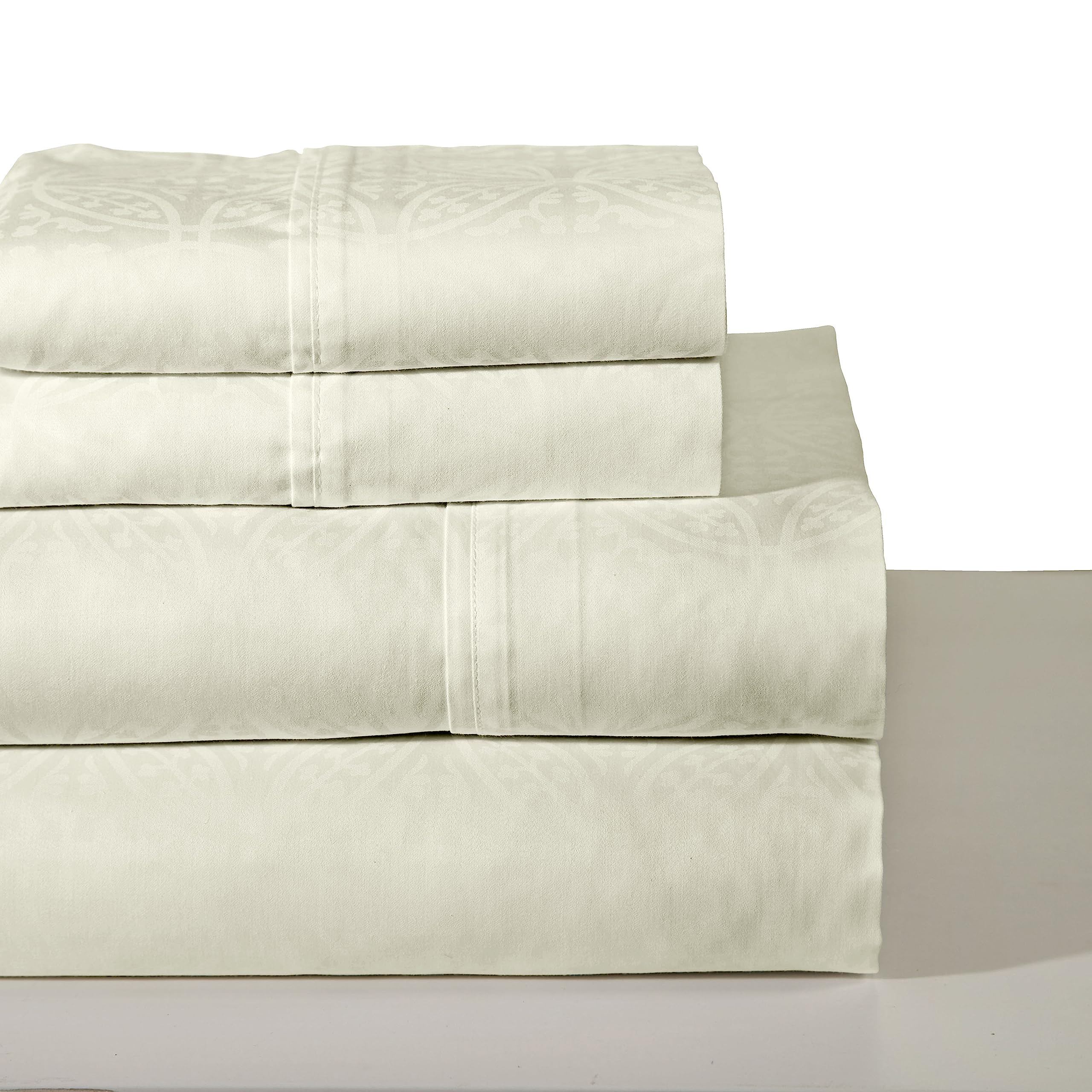 Pointehaven 300 Thread Count Printed Sheet Set, Bone, Twin